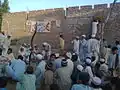 The traditional archery sport of the Pashtuns called makha. Target is being prepared in the village of Kaddi in Swabi District