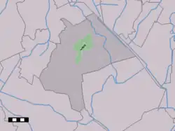 The town centre (dark green) and the statistical district (light green) of Eext in the municipality of Aa en Hunze.