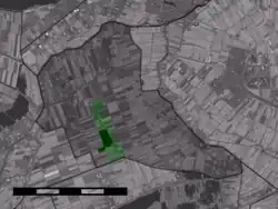 The village centre (dark green) and the statistical district (light green) of Zevenhoven in the municipality of Liemeer.