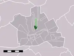 The village of Kamerik (dark green) and the statistical district "Kamerik and Kanis" (light green) in the municipality of Woerden.