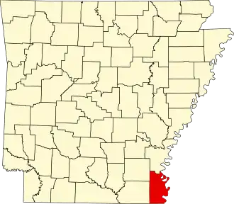 Map of Arkansas highlighting Chicot County