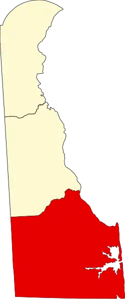 Map of Delaware highlighting Sussex County