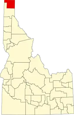 Map of Idaho highlighting Boundary County