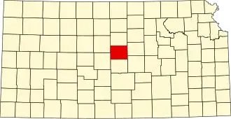 Map of Kansas highlighting Ellsworth County