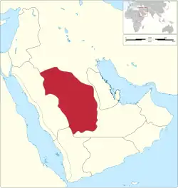 Map of the Najd region in the central region of the Arabian Peninsula