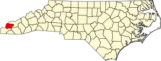 Map of North Carolina highlighting Graham County