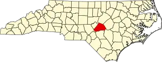 Map of North Carolina highlighting Harnett County