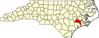 Map of North Carolina highlighting Jones County