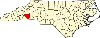 Map of North Carolina highlighting Rutherford County