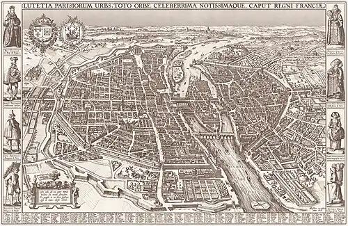 A perspective drawing of Paris in 1618 by Claes Jansz. Visscher.