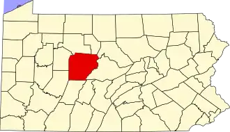 Map showing Clearfield County in Pennsylvania