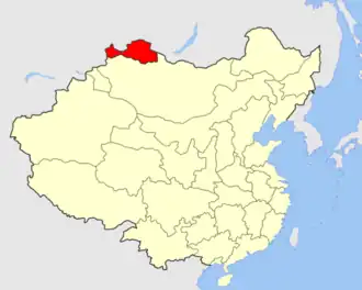 Uryankhay Republic (red), shown as part of Qing China
