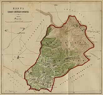 Map of the former Sultanate of Elisu. An illustration from the Collection of Information about the Caucasian Mountaineers. (in Russian, 1868–1881)