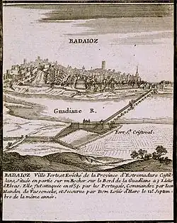 View of Badajoz in an engraving by G. Baillieu (17th century)