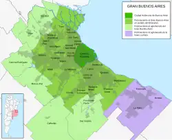 Map of Greater Buenos Aires Autonomous City of Buenos Aires 24 official partidos of Buenos Aires Partidos sometimes included