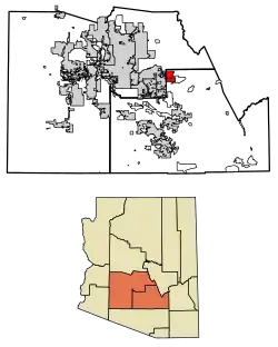 Location in Pinal and Maricopa counties, Arizona