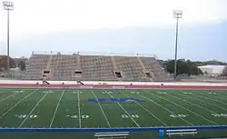 A The playing field and east stands, where the visitors sit, of Maverick Stadium