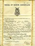 Medal of Honor Certificate presented to Marcus W. Robertson