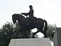 Picture of an equestrian statue featuring Ignacio Zaragoza dressed as a general.