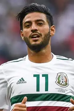 Carlos Vela, a Mexican footballer, on field during play
