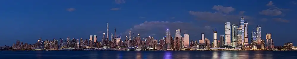 Midtown Manhattan viewed from Weehawken, New Jersey, in September 2021, at night.