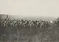 A French regiment on the march near the battlefield of the Oisne, 1918.