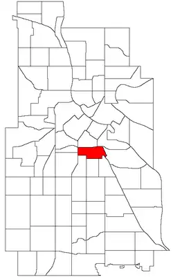 Location of Ventura Village within the U.S. city of Minneapolis