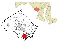 Location of Bethesda in Montgomery County, Maryland