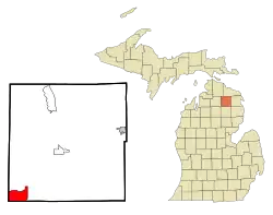 Location in Montmorency County and the state of Michigan