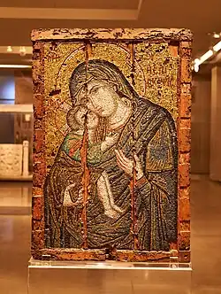 Mosaic icon with the Virgin of Tenderness at the Byzantine and Christian Museum, 2019