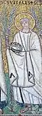 Vitalis among the saints, in Heaven, from the 6th century Basilica of Sant'Apollinare Nuovo, in Ravenna.