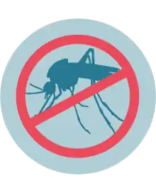 Mosquito drawing, with a red line through it and a red circle around it