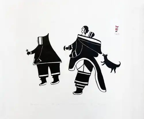 Mother and Son (1961) by Natsivaar & Iyola Kingwatsiak, stonecut print