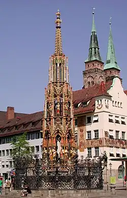 The Schöner Brunnen (Beautiful Fountain) in Nuremberg, Germany. (1385–1396)
