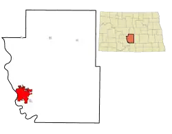Location of Bismarck in Burleigh County, North Dakota