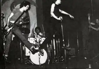 Negative Trend at the Mabuhay Gardens in 1978. From left to right are Craig Gray, Steve DePace, Mikal Waters, and Will Shatter.
