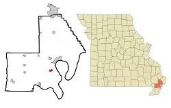 Location within New Madrid County and Missouri