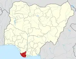 Map of Nigeria highlighting Bayelsa State