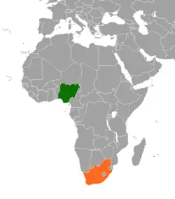 Map indicating locations of Nigeria and South Africa