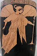 Nike holding a thymiaterion (incense burner); lekythos, Metropolitan Museum of Art 13.227.16 (c. 490 BC).[132]