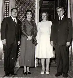 Image 58Norodom Sihanouk and his wife with Nicolae Ceauşescu and his wife Elena Ceauşescu, 1974 (from History of Cambodia)