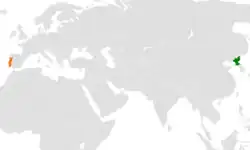 Map indicating locations of North Korea and Portugal