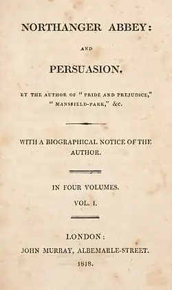 All text title page for Northanger Abbey and Persuasion