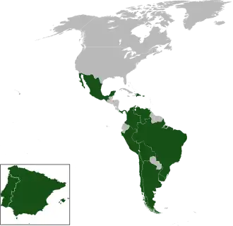 A coloured map of the countries of the Americas