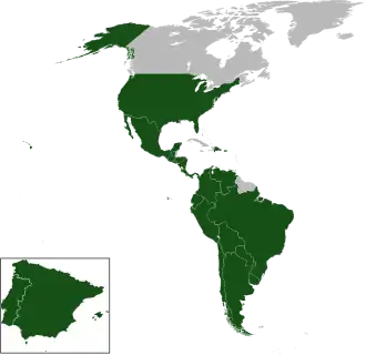A coloured map of the countries of the Americas