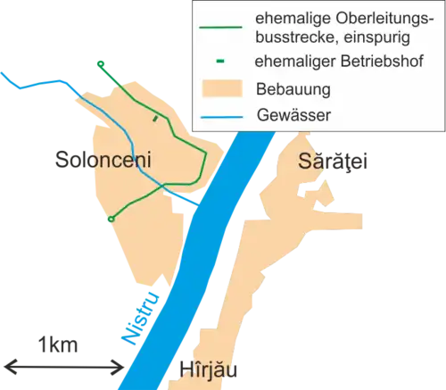 Map of the Trolleybus line in Solonceni, Moldova