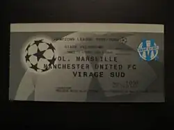 Ticket from Marseille vs. Manchester United, 1999
