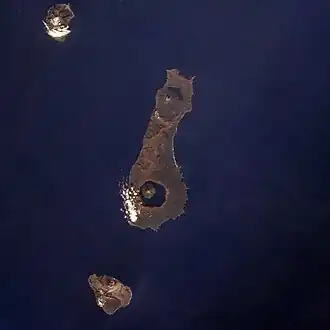 Onekotan Island (center), with Makanrushi at upper left and Harimkotan at bottom (south)