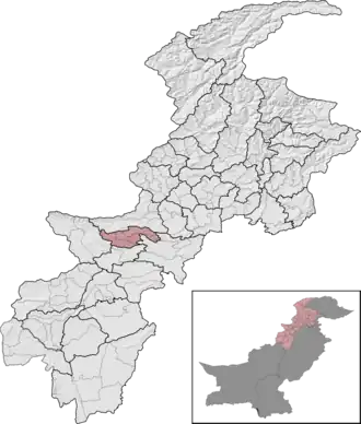 Orakzai District (red) in Khyber Pakhtunkhwa