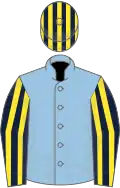 Light blue, dark blue and yellow striped sleeves and cap